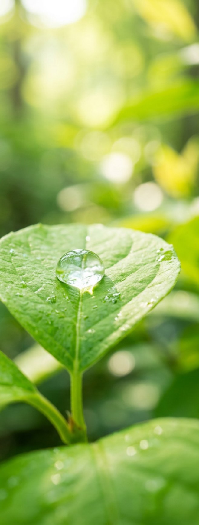 Goccia d'acqua su una foglia verde